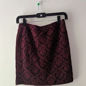 Red Brocade Print Mini Skirt